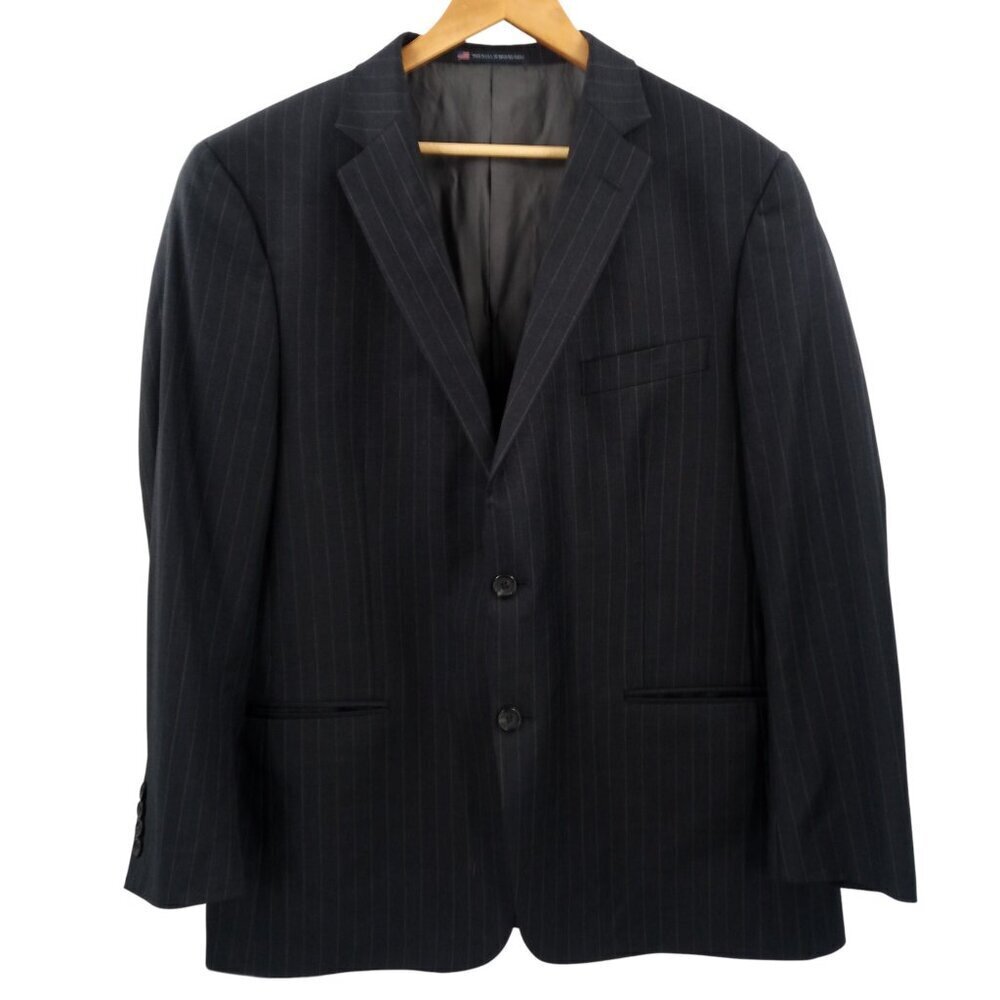 Hart Shaffner Marx Gray Pinstripe Suit Coat Jacket Blazer Size 48R Wool Foursome